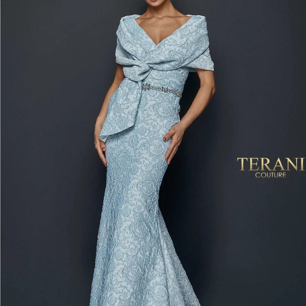 Terani Couture Sky Blue Lace Evening Dress